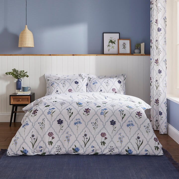Dunelm Botanical Trellis Cotton Duvet Cover and Pillowcase Set White
