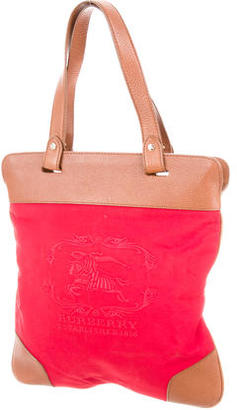 Burberry Leather-Accented Embroidered Canvas Tote