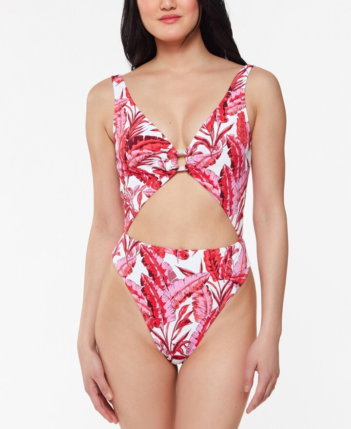 Jessica Simpson Printed Paradiso Palm O Ring Cut Out One Piece Swimsuit Women S Swimsuit Shopstyle