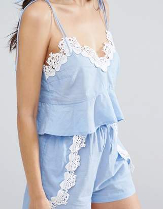 ASOS DESIGN Chambray Pretty Beach Cami Top Two-piece with Crochet Trim