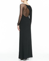 Thumbnail for your product : Halston Mesh Inset Long-Sleeve Gown
