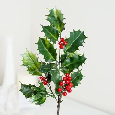 Holly Plastic Floral Picks (12 Pieces) - Holly and Berries for Christmas Tree Decorations Holiday Winter Seasonal Home Decor 15"