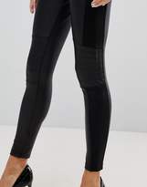 Thumbnail for your product : ASOS DESIGN Leather Look Paneled Leggings with Biker Detail