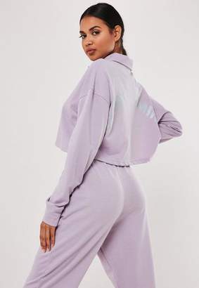 Missguided Button Down Cropped Graphic Back Sweatshirt