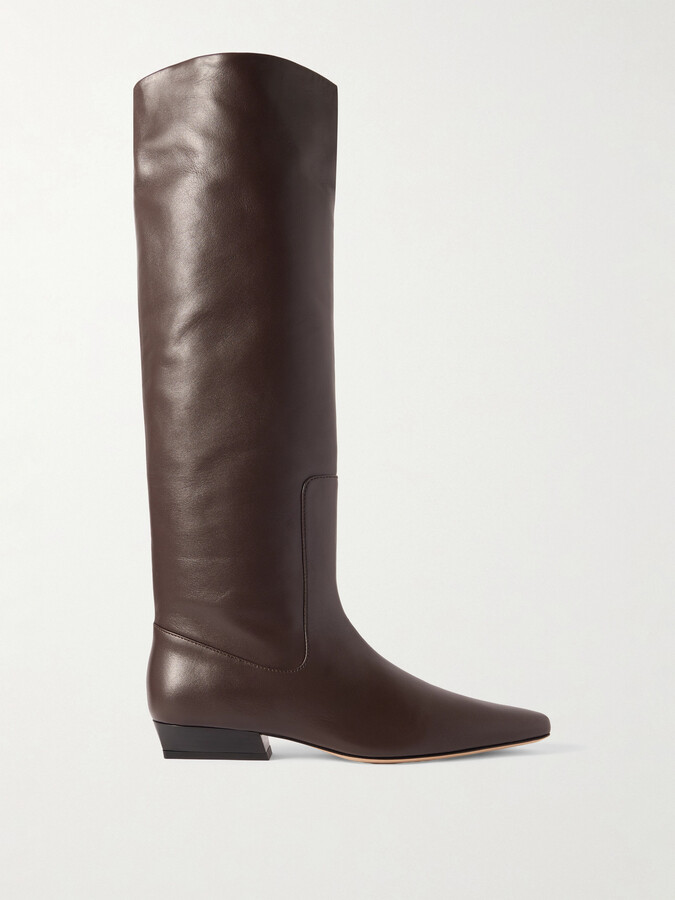 STAUD Wally Leather Knee Boots - Brown