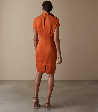 Reiss REX SATIN FITTED DRESS Burnt Orange