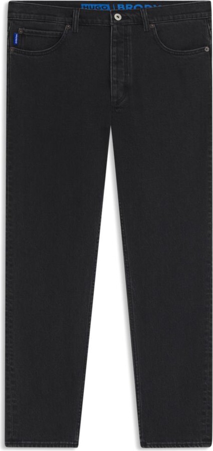 Tapered-fit jeans in grain-effect black denim