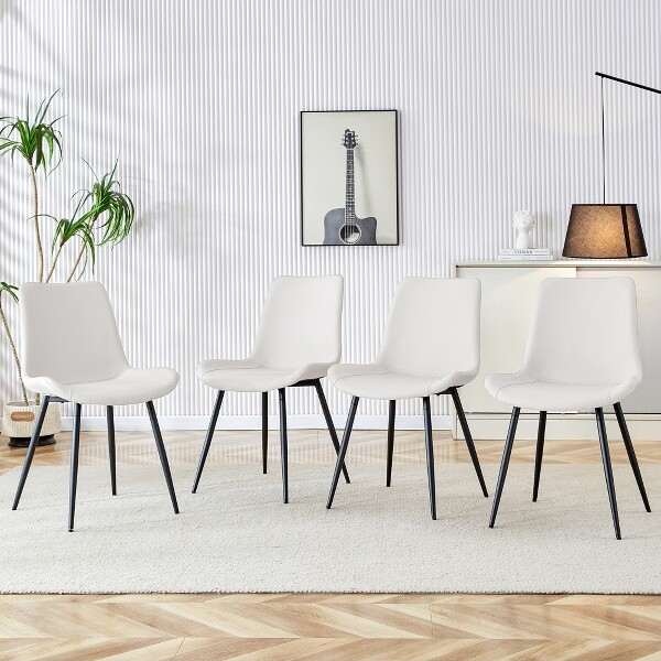 EPOCH VENTS Setof4ArtificialLeatherDiningChairswithCurvedCushionandMetalLegsErgonomicDesignIdealforRestaurantsKitchens