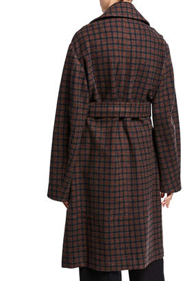 Vince Belted Check Wool Coat