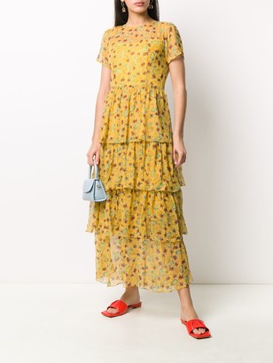 HVN Fruit-Print Tiered Dress