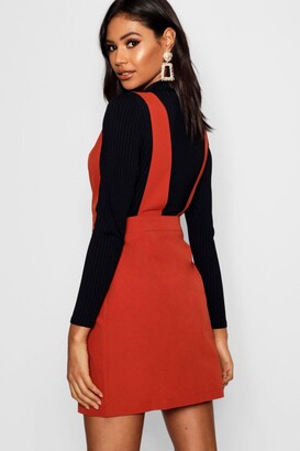 boohoo Plunge Front Button Pinafore Dress