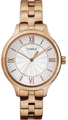 Timex - Ladies Style White Dial With Rose Gold Stainless Steel Bracelet Watch