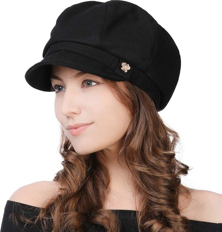 Jeff & Aimy Wool Womens Newsboy Cap Visor Beret Peaked Winter Fashion Cabbie Hat Lined