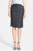 Thumbnail for your product : 7 For All Mankind High Waist Coated Denim Pencil Skirt (Black Jeather)