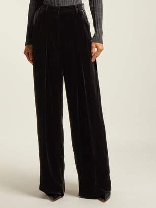 Fendi Wide-leg Velvet Trousers - Womens - Black
