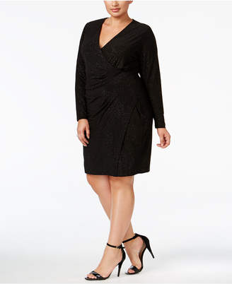 Calvin Klein Size Sparkle Ruched Faux-Wrap Dress