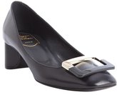 Thumbnail for your product : Roger Vivier navy leather square toe buckle detail block heel pumps