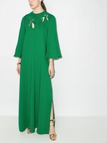 Thumbnail for your product : Oscar de la Renta Green Leaf Cutout Silk Maxi Dress