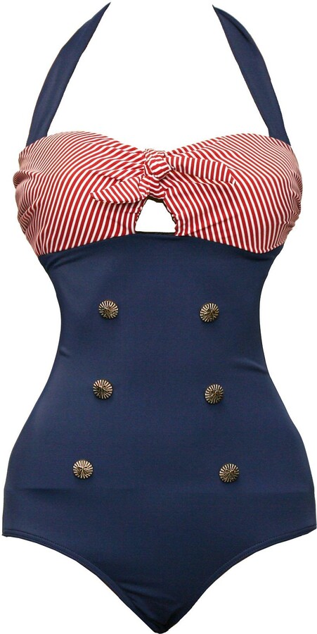 Bslingerie Ladies Retro Vintage Push Up Plus Size Monokini One Piece  Swimwear (M - ShopStyle