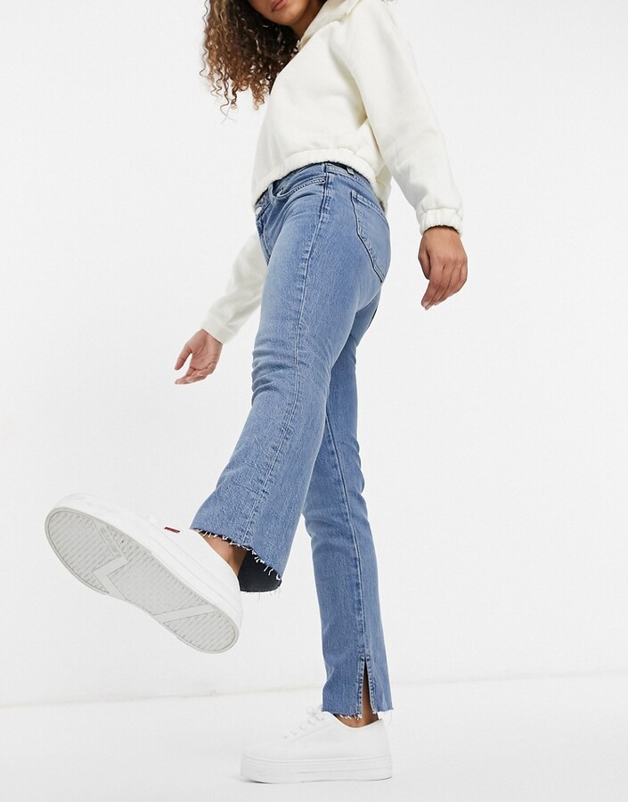 ASOS DESIGN mid rise vintage 'skinny' jeans in midwash with split hem -  ShopStyle