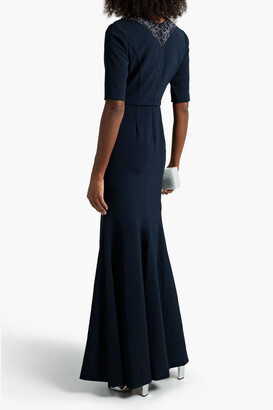 Theia Belted appliquéd crepe gown