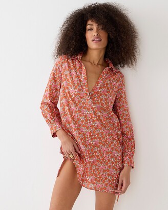 J.Crew Cotton voile tunic cover-up with side ties in brilliant blooms