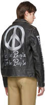 Thumbnail for your product : Schott Black Hand-Painted Leather Fitted Motorcycle Jacket