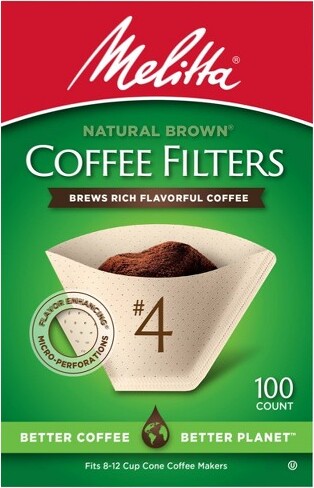 Melitta MelittaNaturalBrown#4CoffeeFilter100ct:PaperFiltersfor8-12CupDripCoffeeMakers,Disposable,6"x4"