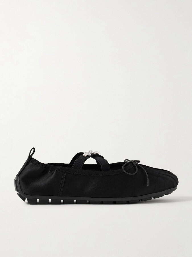 Simone Rocha Faux Pearl-embellished Pleated Shell Ballet Flats - Black