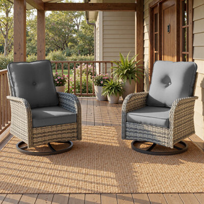 Latitude Run All-Weather Rattan Rocking Swivel Patio Chairs With Cushions