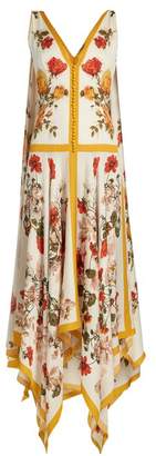 Alexander McQueen Floral Print Rouleau Button Sleeveless Dress - Womens - Ivory Multi