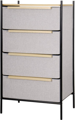 Latitude Run 4-Drawer Fabric Storage Tower – Durable Steel Frame with Wooden Surface and Easy-Access Bins, Storage Solutions with Lids for Bedroom, Living Room, Ha