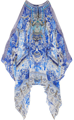 Camilla Chinese Whispers Embellished Printed Silk Crepe De Chine Kaftan - Blue