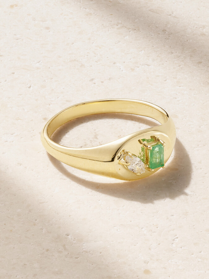 STONE AND STRAND 10-karat Gold, Emerald And Diamond Signet Ring - 3