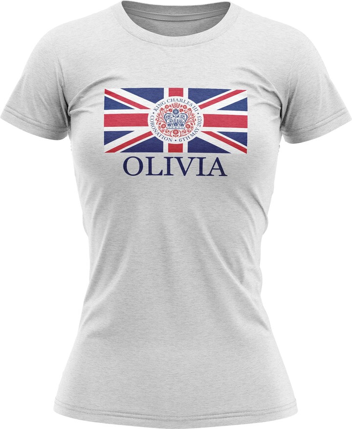 Purple Print House Personalised Kings Coronation Union Jack Flag 2023 Emblem Womens T Shirt