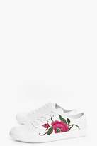 Thumbnail for your product : boohoo Floral Embroidered Lace Up Trainera