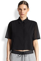 Thumbnail for your product : Alexander Wang T by Stretch Silk Cropped Frayed Shirt