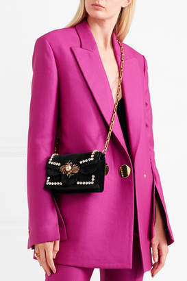 Gucci Broadway Embellished Velvet Shoulder Bag - Black