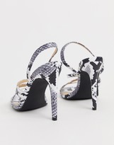 Thumbnail for your product : Truffle Collection Wide Fit snake print strappy stiletto square toe heeled sandals