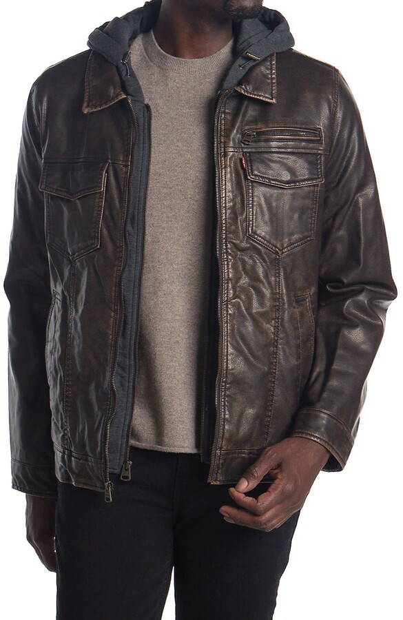 levis leather jacket with hood
