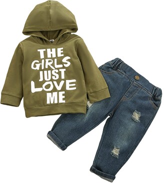 Verve Jelly Baby Boys Long Sleeve Letter Print Hoodie Sweatshirt with Denim  Jeans Pants Outfits Infant Fall Winter Clothes Set Green 80 12-18 Months -  ShopStyle
