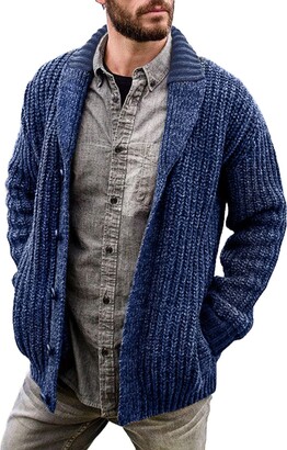 Generic Sweatshirts for Men Uk Mens Cable Knit Cardigan Sweater Shawl  Collar Loose Fit Long Sleeve Casual Cardigans Men's Big And Tall Coats -  ShopStyle