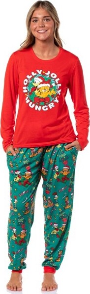 Intimo IntimoGarfieldWomen'sHolidayHollyJollyHungryLongSleevePajamaJoggerSet(XL)Multicolored