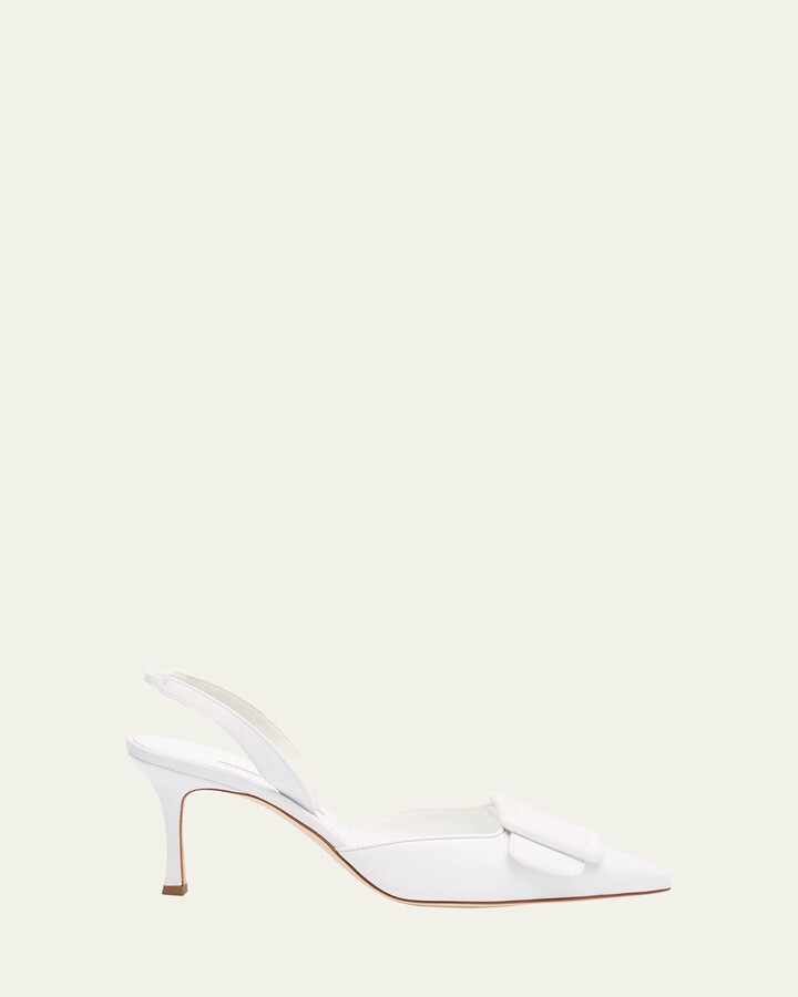 Manolo Blahnik Maysli Leather Buckle Halter Pumps