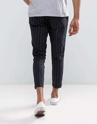 New Look Slim Cropped Pants In Black Stripe