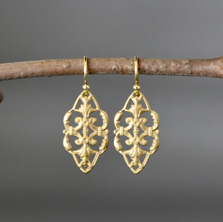 Etsy Gold Filigree Earrings - Matte 18K Vermeil Simple Lightweight All
