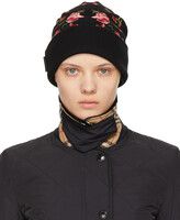 Thumbnail for your product : Burberry Black Merino Embroidered Rose Beanie