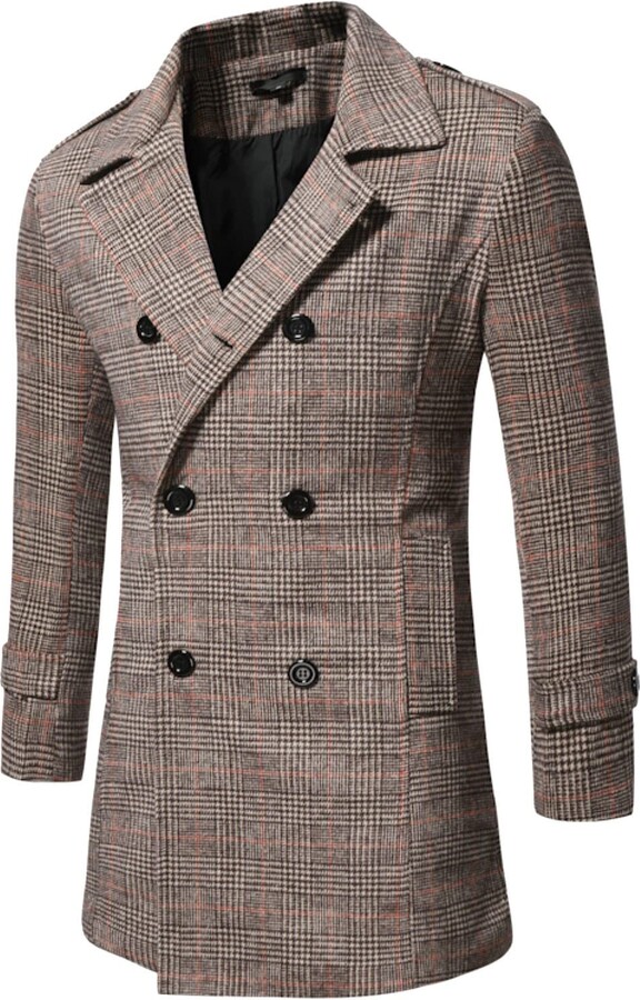 EMAlusher Tweed Men's Long Coat Suit Coat Men's Jacket Autumn and Winter Trench Coat Double