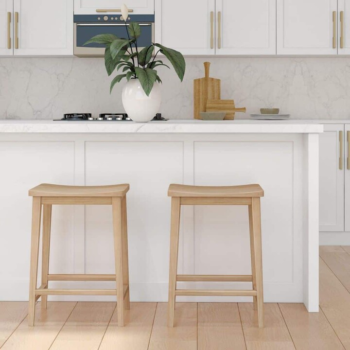 PLANK+BEAM Smythe 24 in Blonde Backless Wood Counter Stool with Saddle Seat (Set of 2)
