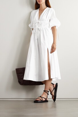 Altuzarra Donrine Ruched Stretch-cotton Poplin Midi Dress - White